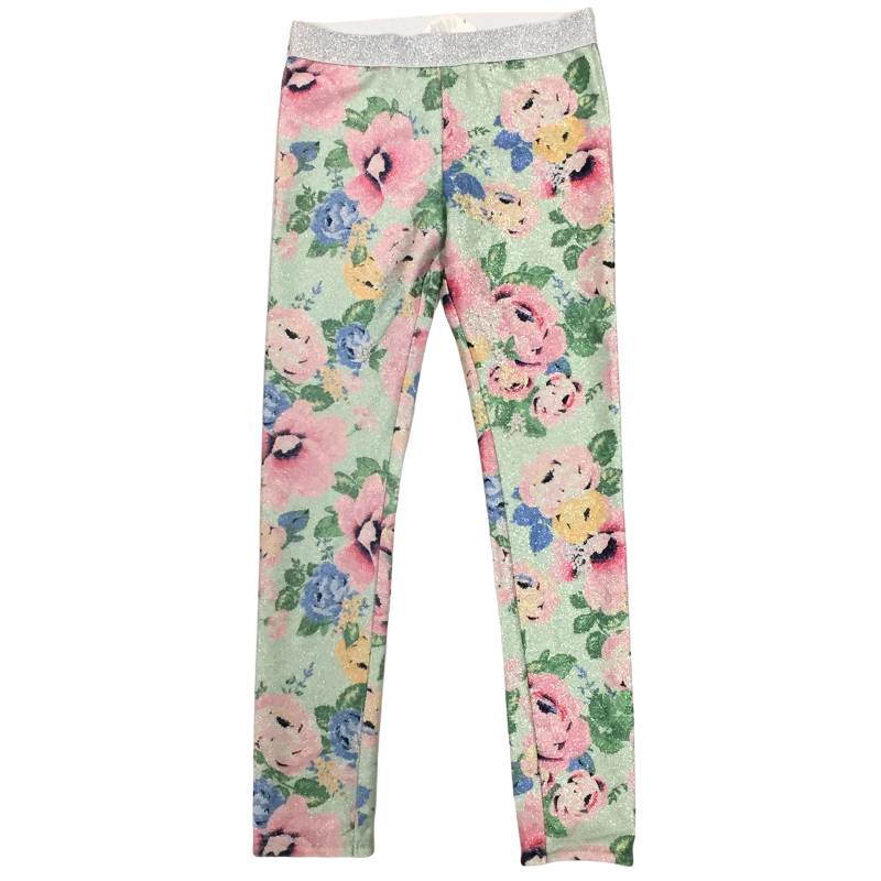 Legging H&M fleuri vert pailleté – 6/7 ans