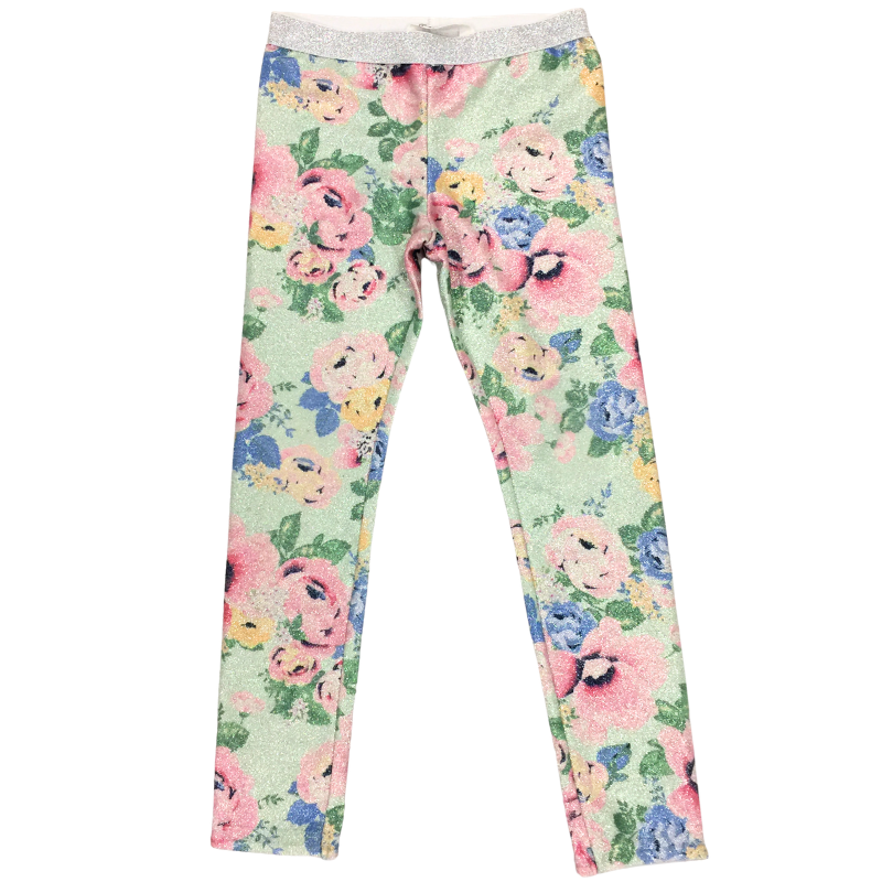 Legging H&M fleuri vert pailleté – 5/6 ans