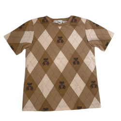 T-shirt enfant Burberry Kids motif losanges et oursons – Beige/Camel – 8 ans / 128 cm
