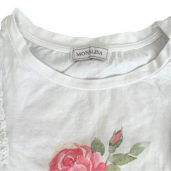 T-shirt Monnalisa Fille – Fleur Brodée et Manches Volantes Blanc