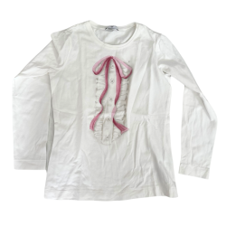 T-shirt Monnalisa à Manches Longues – Nœud Rose et Détails Volantés