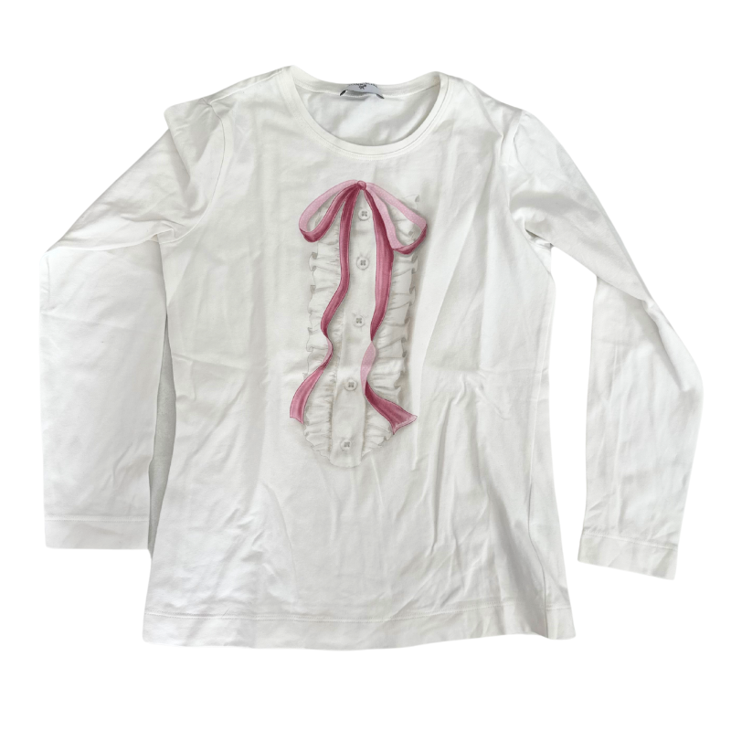 T-shirt Monnalisa à Manches Longues 11 ans – Nœud Rose et Détails Volantés