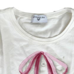 T-shirt Monnalisa à Manches Longues – Nœud Rose et Détails Volantés