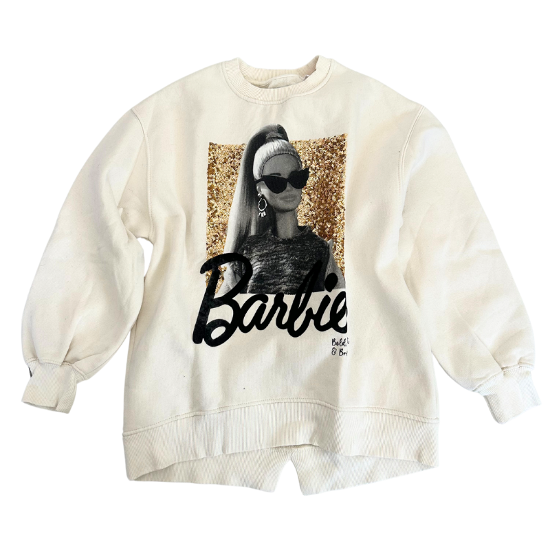 Sweatshirt oversize Barbie – Blanc cassé & imprimé glitter doré Sweatshirt oversize Barbie – Blanc cassé & imprimé glitter doré