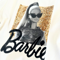 Sweatshirt oversize Barbie – Blanc cassé & imprimé glitter doré