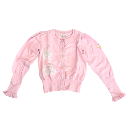 Gilet rose tendre en maille – Détails brodés et manches bouffantes