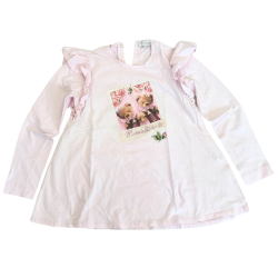 T-shirt rose pâle fille à manches longues – Monnalisa, motif oursons romantiques