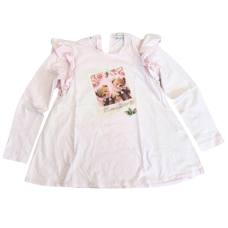 T-shirt rose pâle fille à manches longues – Monnalisa, motif oursons romantiques