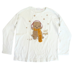 T-shirt blanc fille – Motif chien velours et broderies “Cold Night”